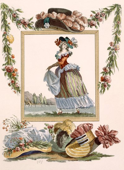 Danseuse habillée en caraco pierrot avec chapeaux, gravée par Dupin, planche no.241 de 